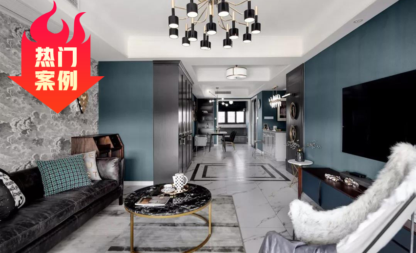 125㎡現代輕奢混搭風格裝修圖片，墨綠色復古經典！