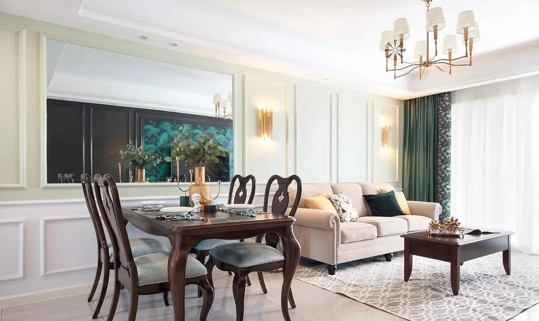 97㎡現代美式風格新房裝修，背景墻復古細膩！