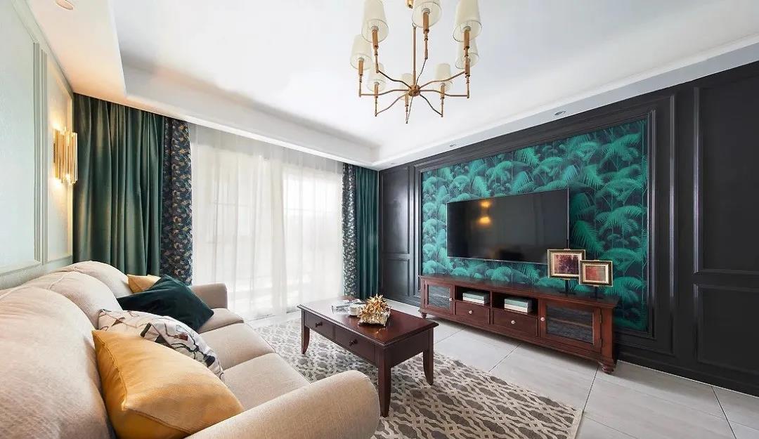 97㎡現代美式風格新房裝修，背景墻復古細膩！