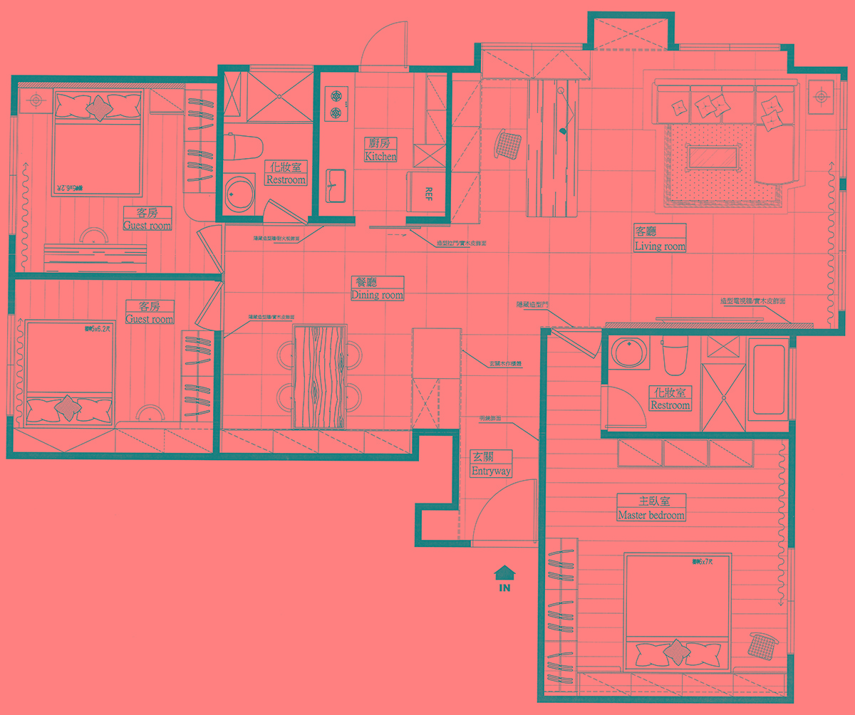 120平大三房輕奢風格裝修，色彩沉著內斂